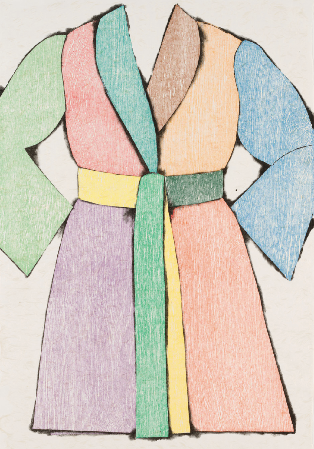 Jim Dine (1935)   The Woodcut Bathrobe,  1975  Woodcut and lithograph on Natsume 4007 paper  Artist Proof  From the numbered of 80, plus 16 AP’s  Signed in pencil and inscribed “AP” on recto  Image: 35 × 24.25 in   