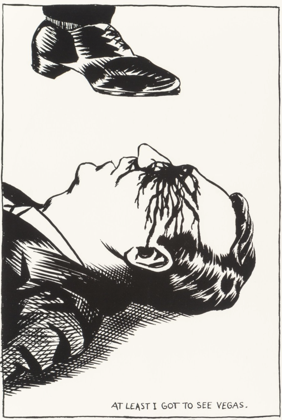  Raymond Pettibon  At Least I Got To See Vegas,  1989 Silkscreen From the numbered edition of 65 Signed and dated in pencil on recto Image: 40 x 32 inches 