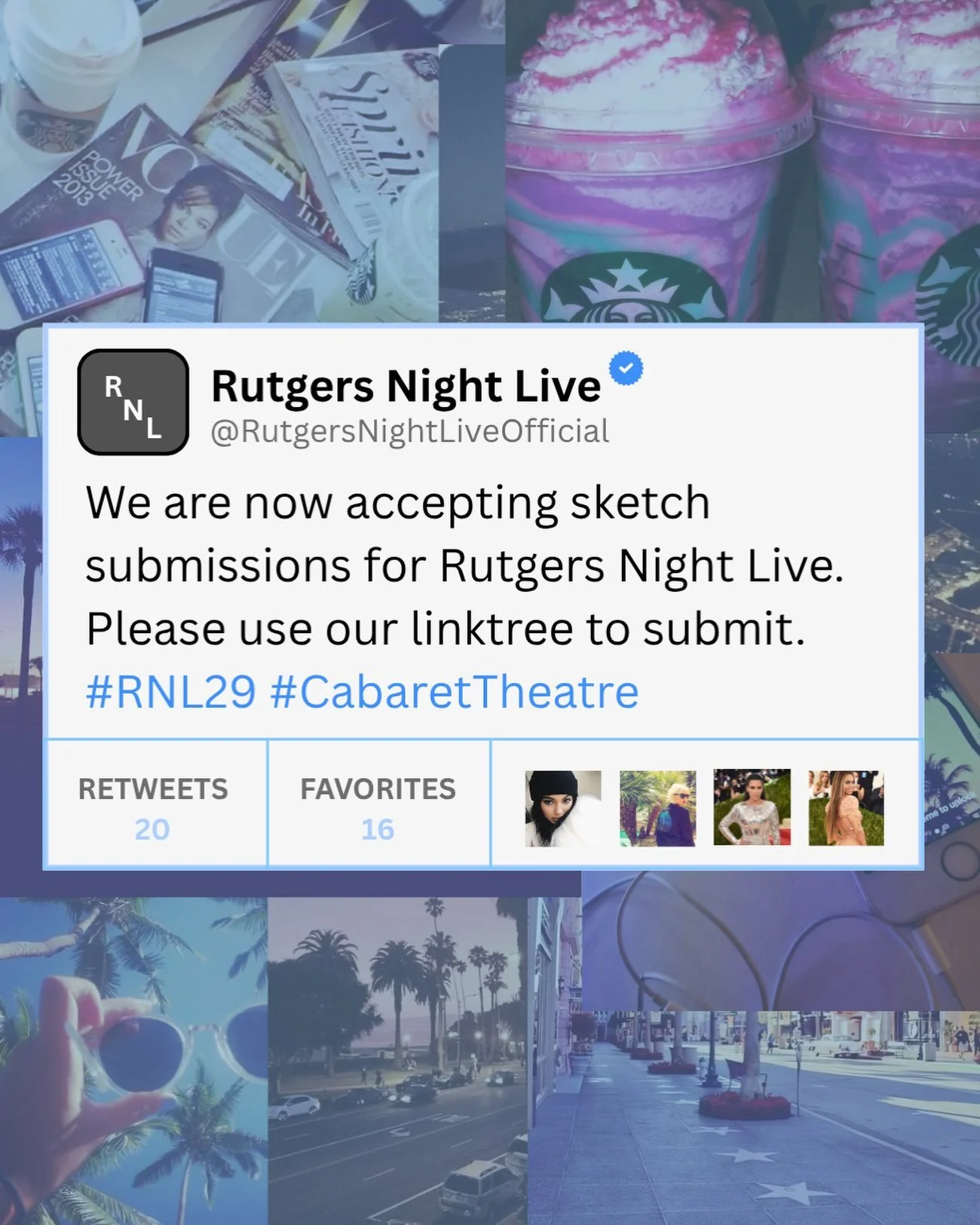 💌 Whether you're auditioning tonight or tomorrow at 8pm or not, you can still submit sketches for Rutgers Night Live! 

🎈Just use the link in our linktree to submit. RNL XXIX opens in just over a month so be sure to submit asap for the best chance 