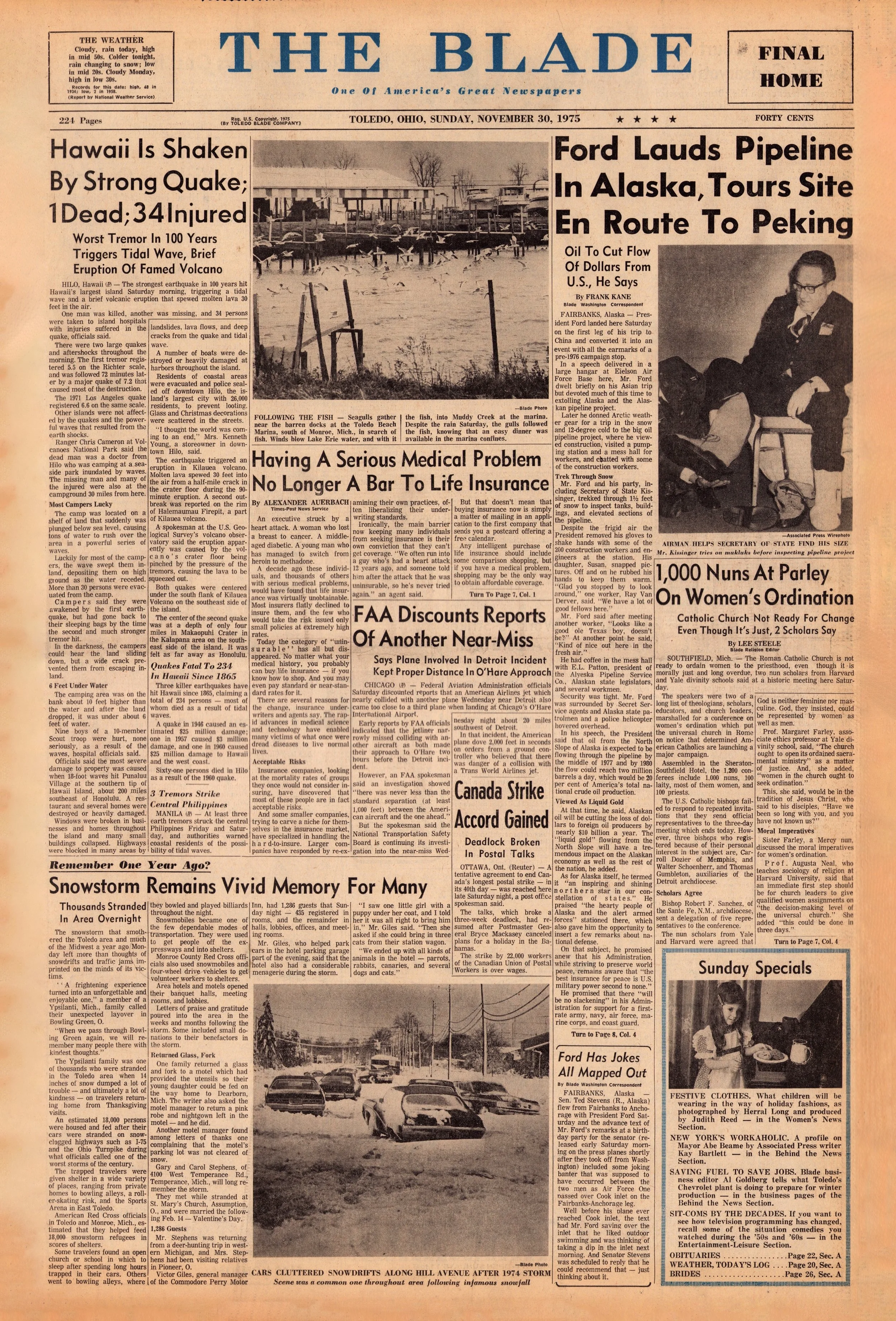REPRODUCTION: Blade, Front Page November 30, 1975