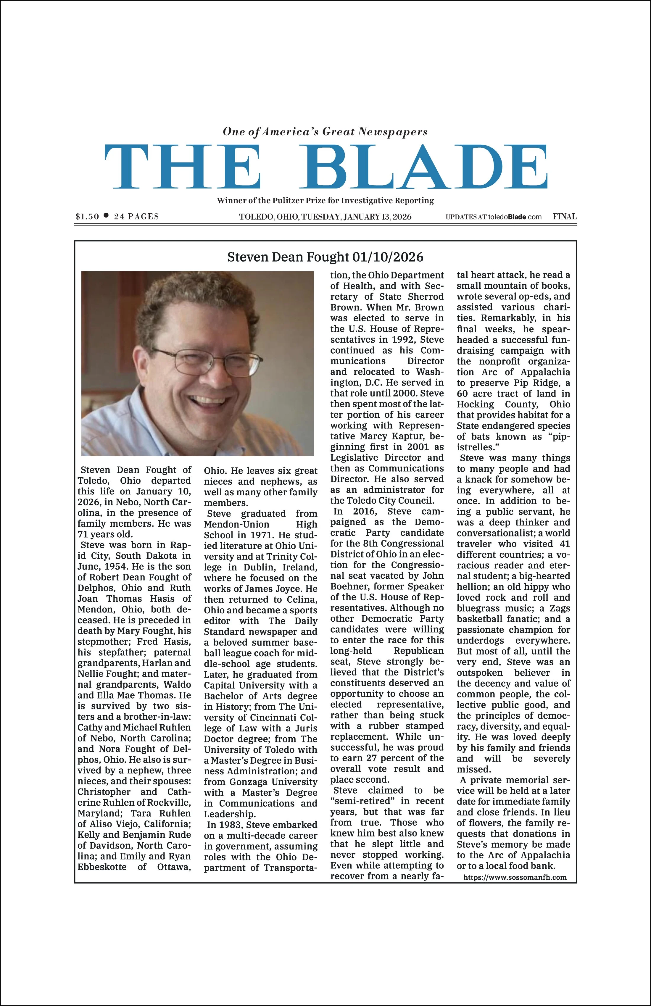 CUSTOM PRINT: Steven Fought Obituary