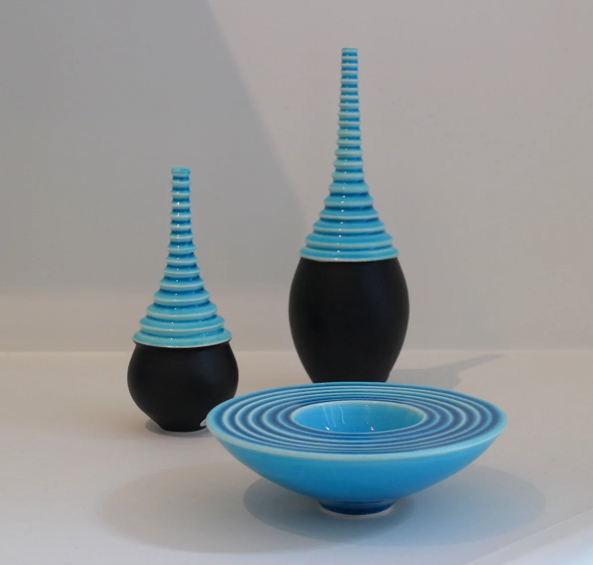 Group of of Turquoise & Black Ribbed Vessels - SOLD