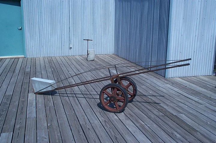 Way , 2005 Steel, wheels, and cement 33.5H x 113W x 22.5D inches