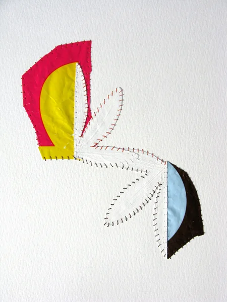    NV#55  , 2007 leaf, gesso, plastic bag, Flashe paint, and thread on paper 12 x 9 in. 