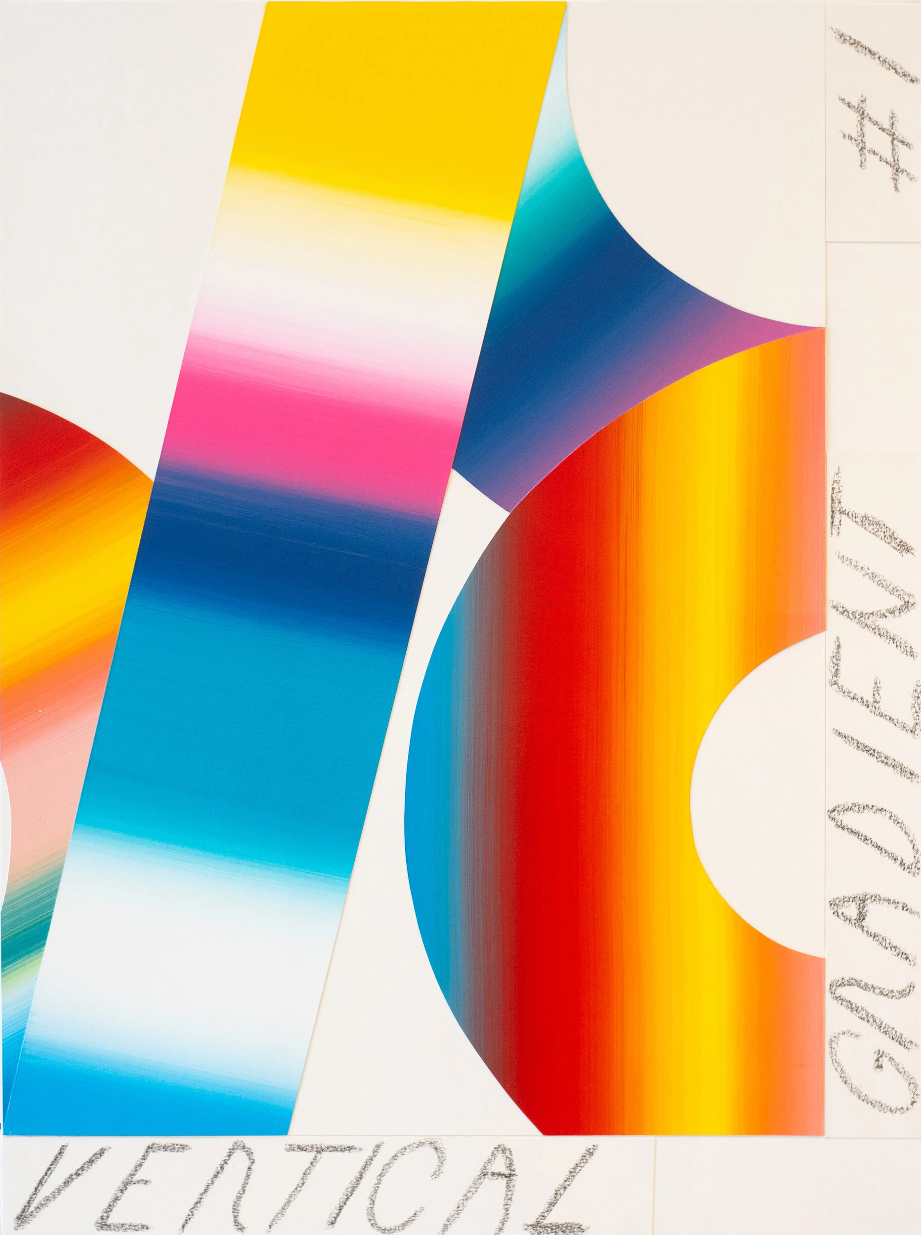Vertical Gradient Collage #1 , 2019 Acrylic, watercolor paper, graphite, and varnish on panel 24 x 18 in.
