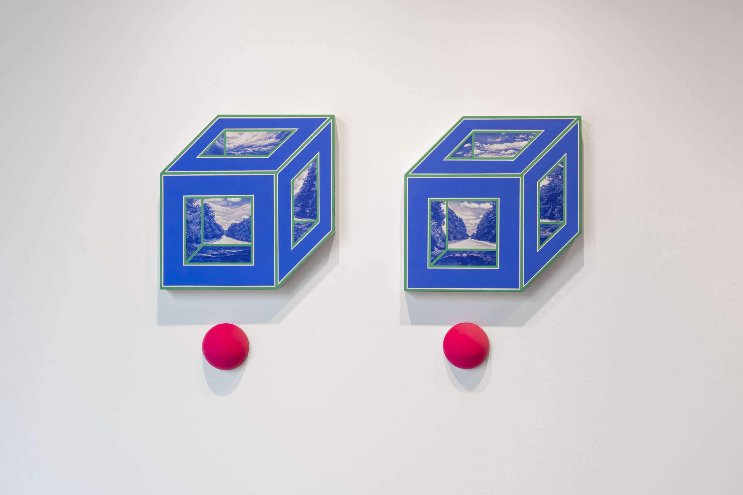Blue Distant (two landscapes), 2019 Acrylic and gouache on panels 18 x 18 x 5 in. each