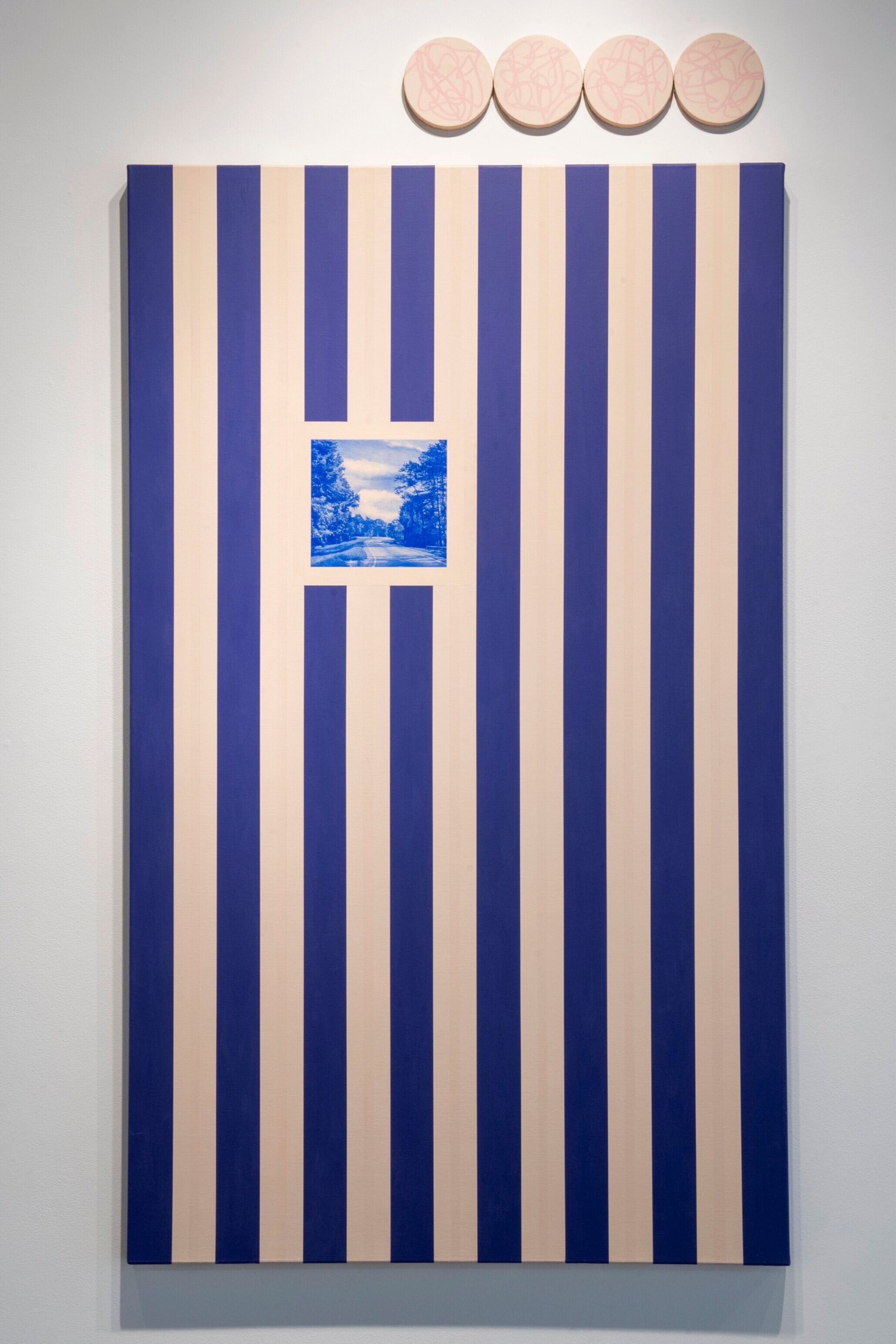 Landscape (Stripes) , 2019 Gouache on 60 x 36 in. and (4) 5 in. diameter canvas
