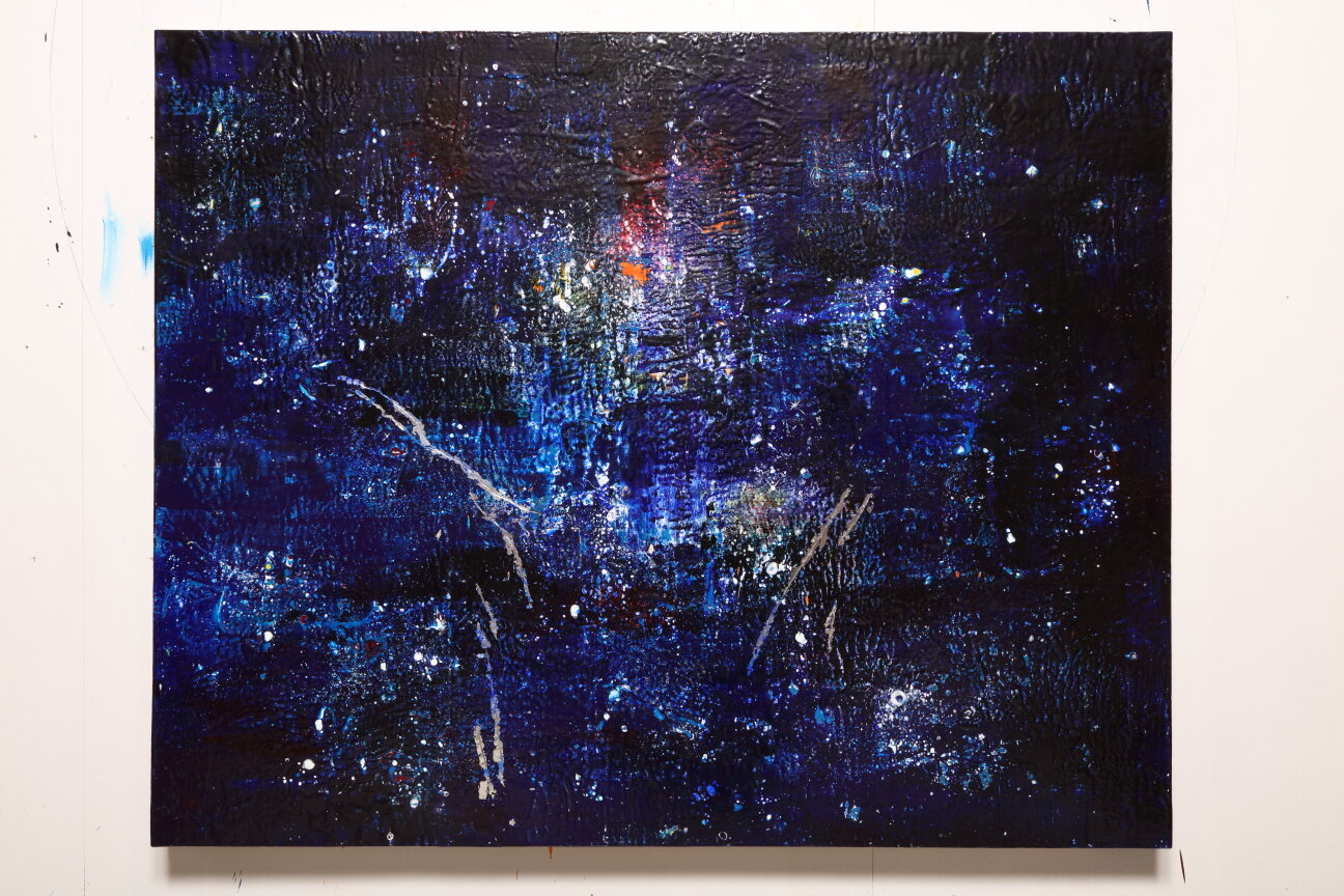  Michele Schuff   Dark Nebula,   2018 Encaustic on panel 48 x 60 in. YIMBY price $6,375 