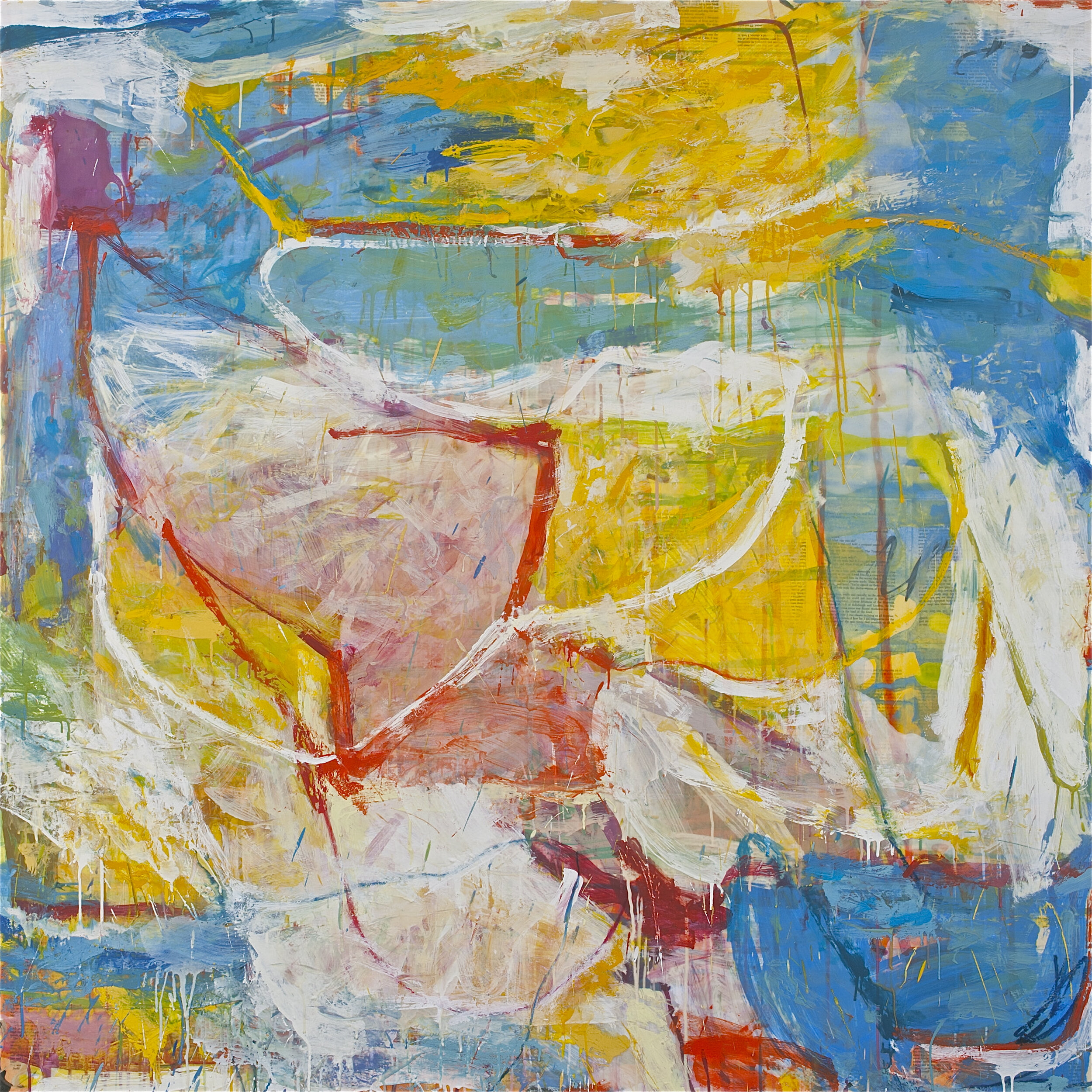  Brad Ellis   By The Sea,   2011 Encaustic, oil, and collage on board 59 x 59 x 2 in. YIMBY price $10,000 