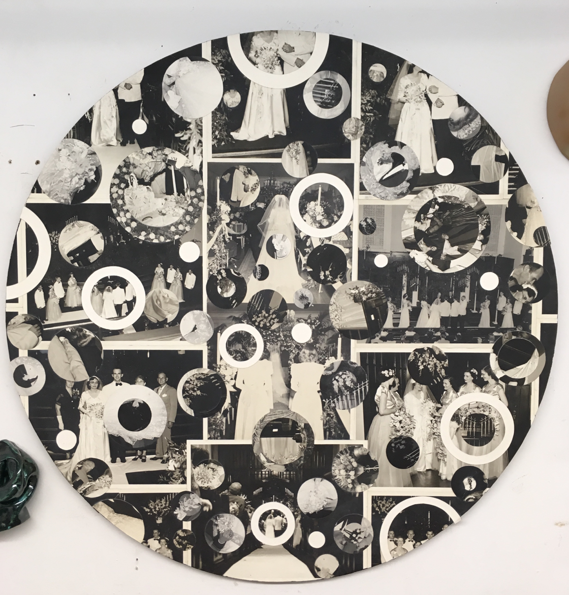  Mario Petrirena   Hoping,   2019 Photo collage on board 30 in. diameter YIMBY price $1,500 
