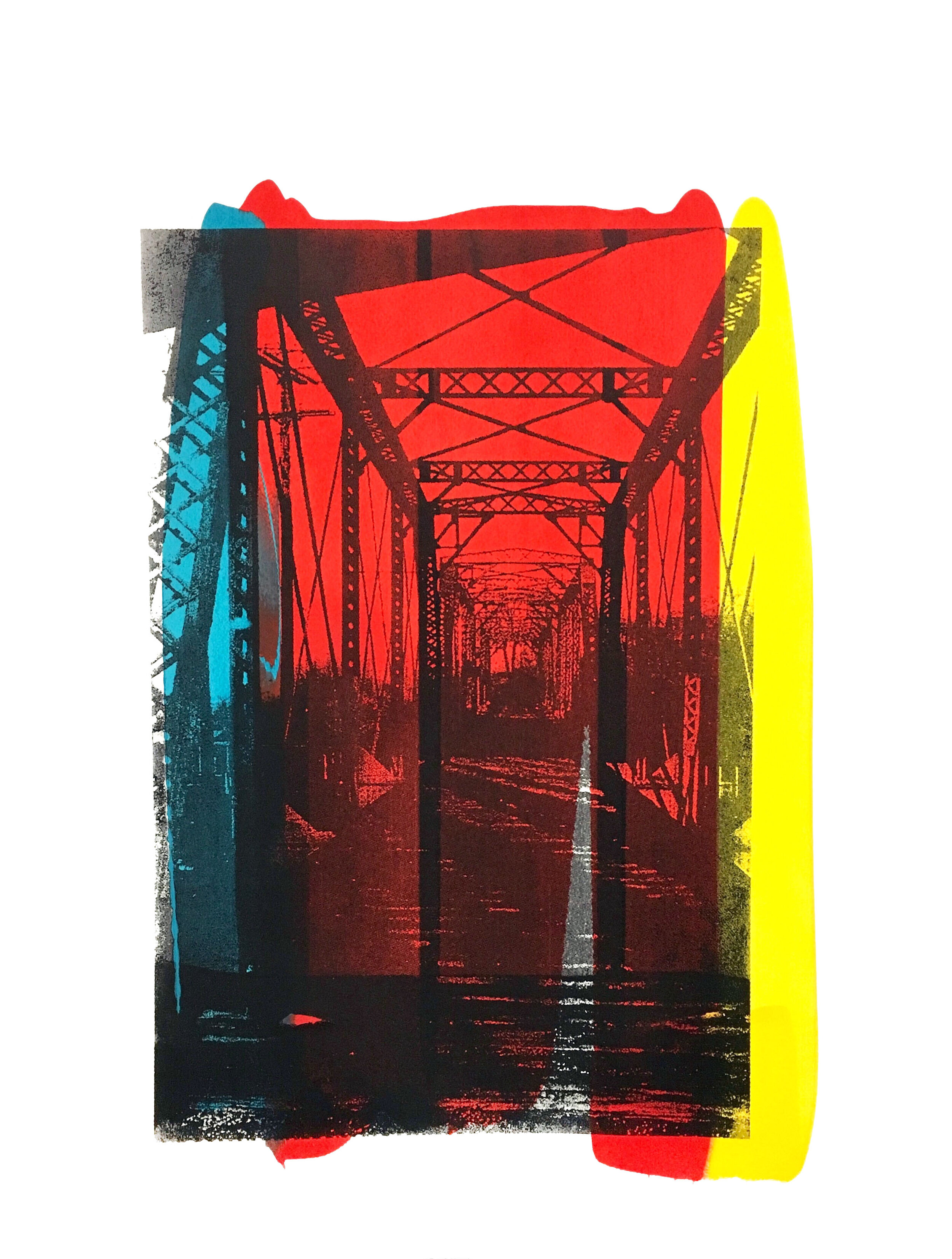  Lloyd Benjamin   KC Bridge,   2019 Acrylic paint and screen print on BFK Rives paper 30 x 22.25 in. YIMBY price $1,350 