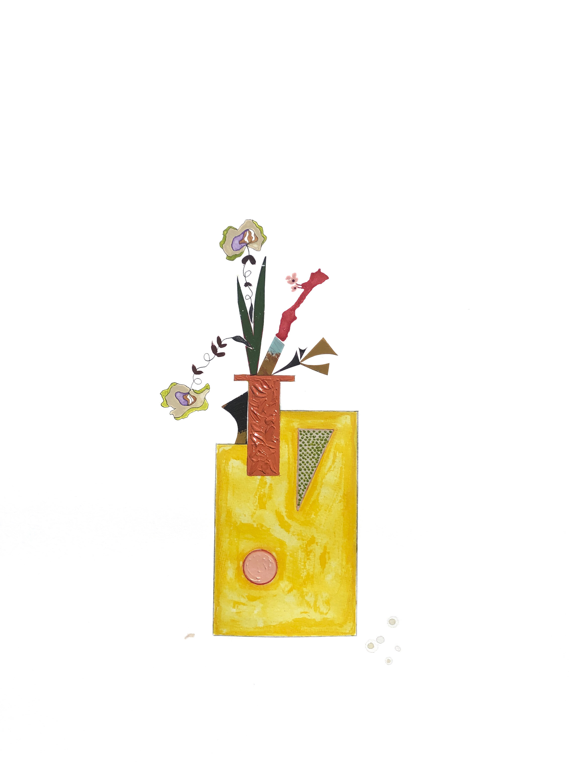    Yellow Vase + Red Branch  , 2019  Mixed media on paper  24 x 18 in. 