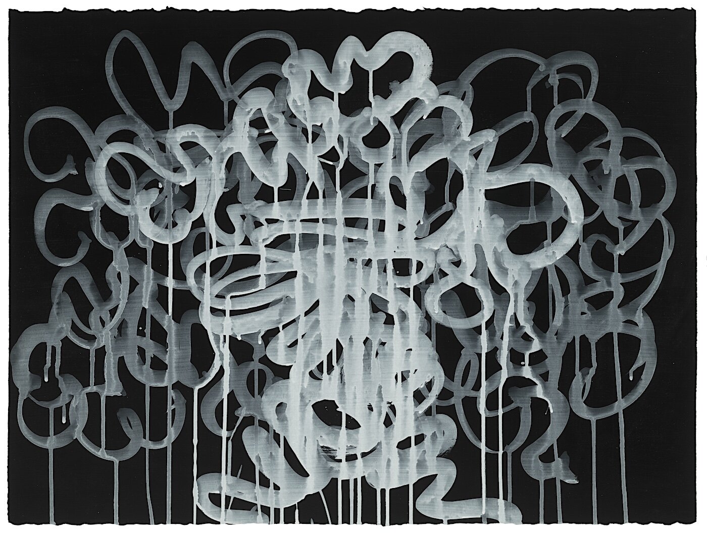    squiggle bouquet #2  , 2020  Gouache on black primed d'arches paper  22 x 30 in. 
