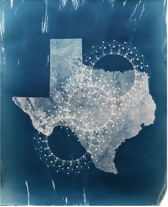    Texas I  , 2020  Cyanotype on watercolor paper  23 x 18 in. 