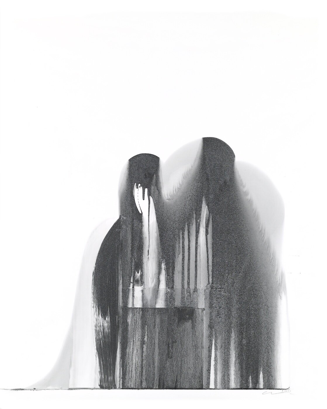    Mini Drip Figure on Plinth #29  , 2021  Metallic graphite oil on Yupo paper  20 x 16 in. 