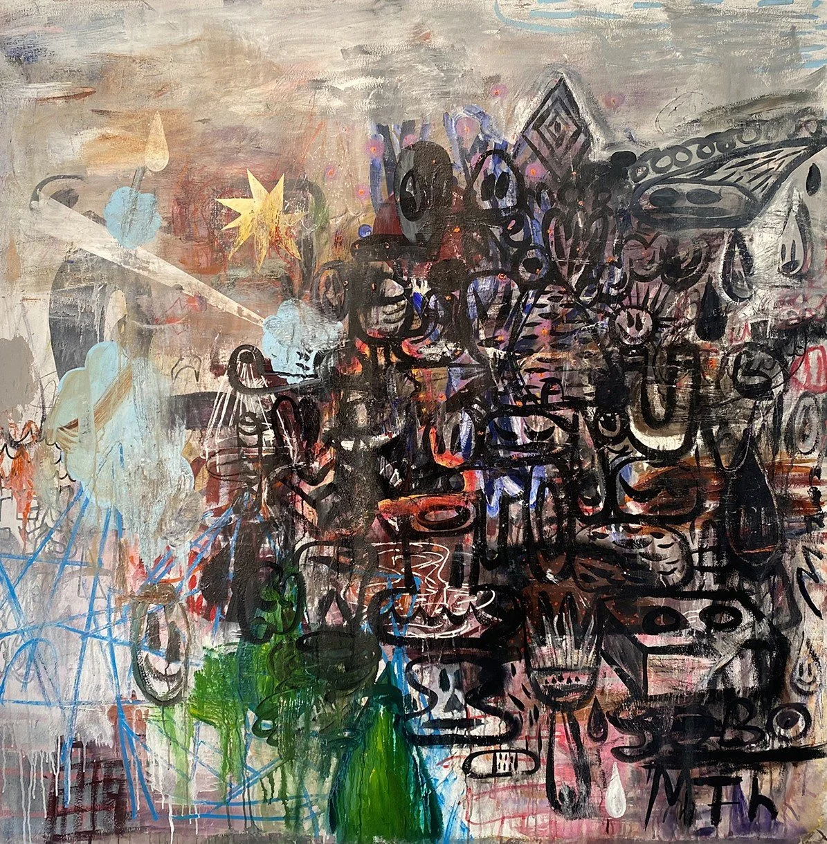     Sitting Man     ,   2022  mixed media on canvas  55" x 55"   