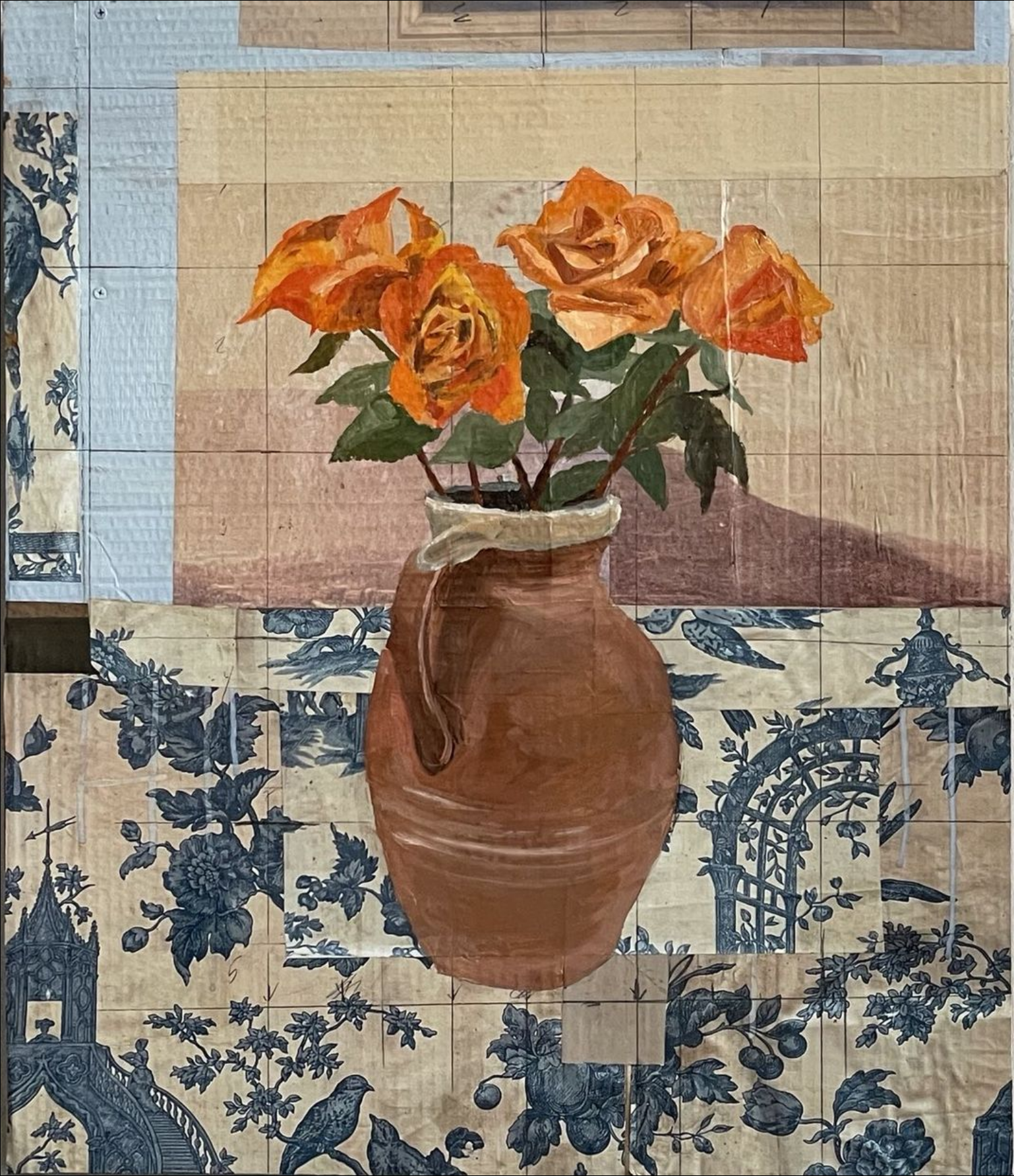    Orange Roses  , 2022  Mixed media on panel  32 x 27 in 