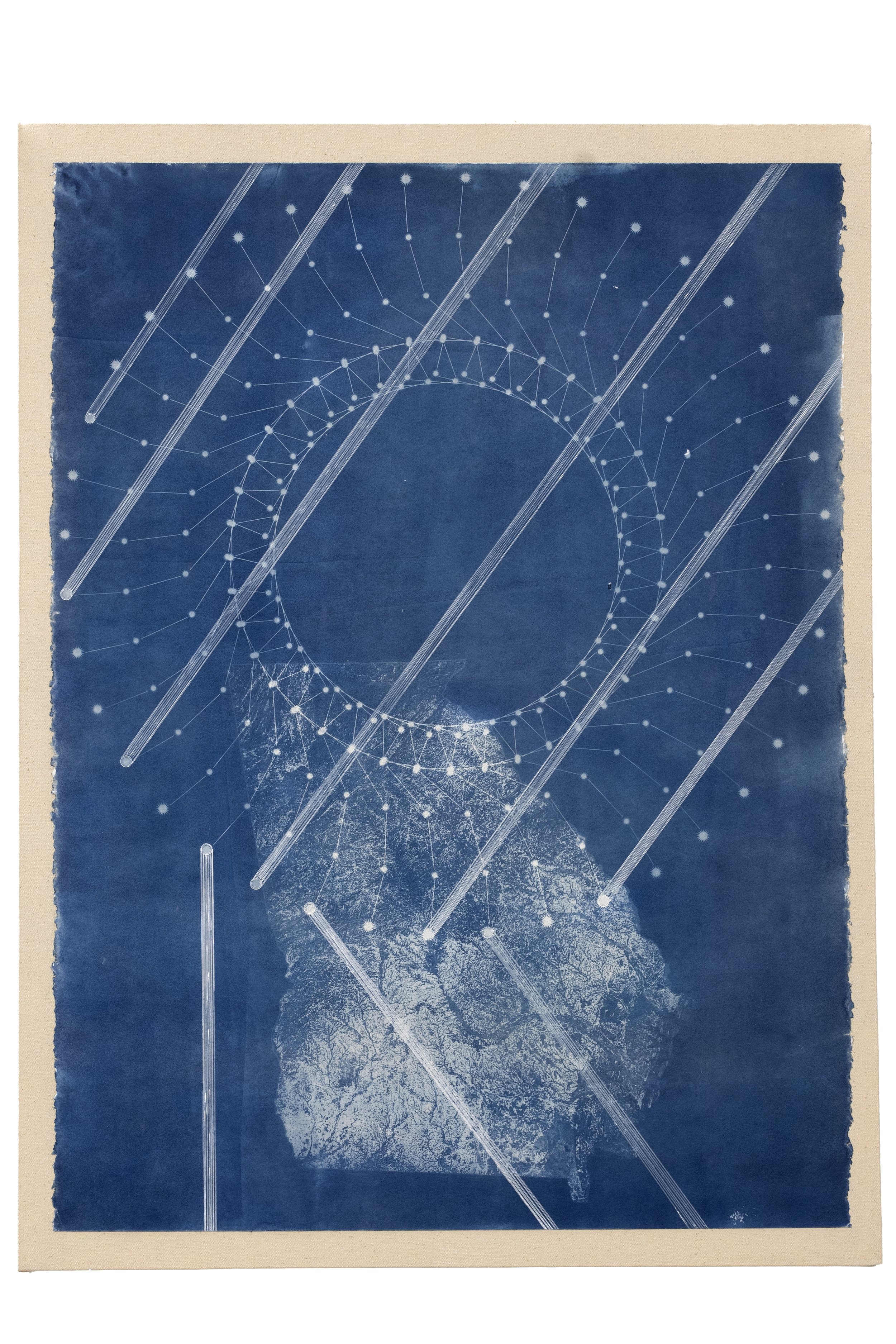    Georgia, Celestial Route M0089    Cyanotype, pen, ink, watercolor paper on canvas  32 x 24 in 