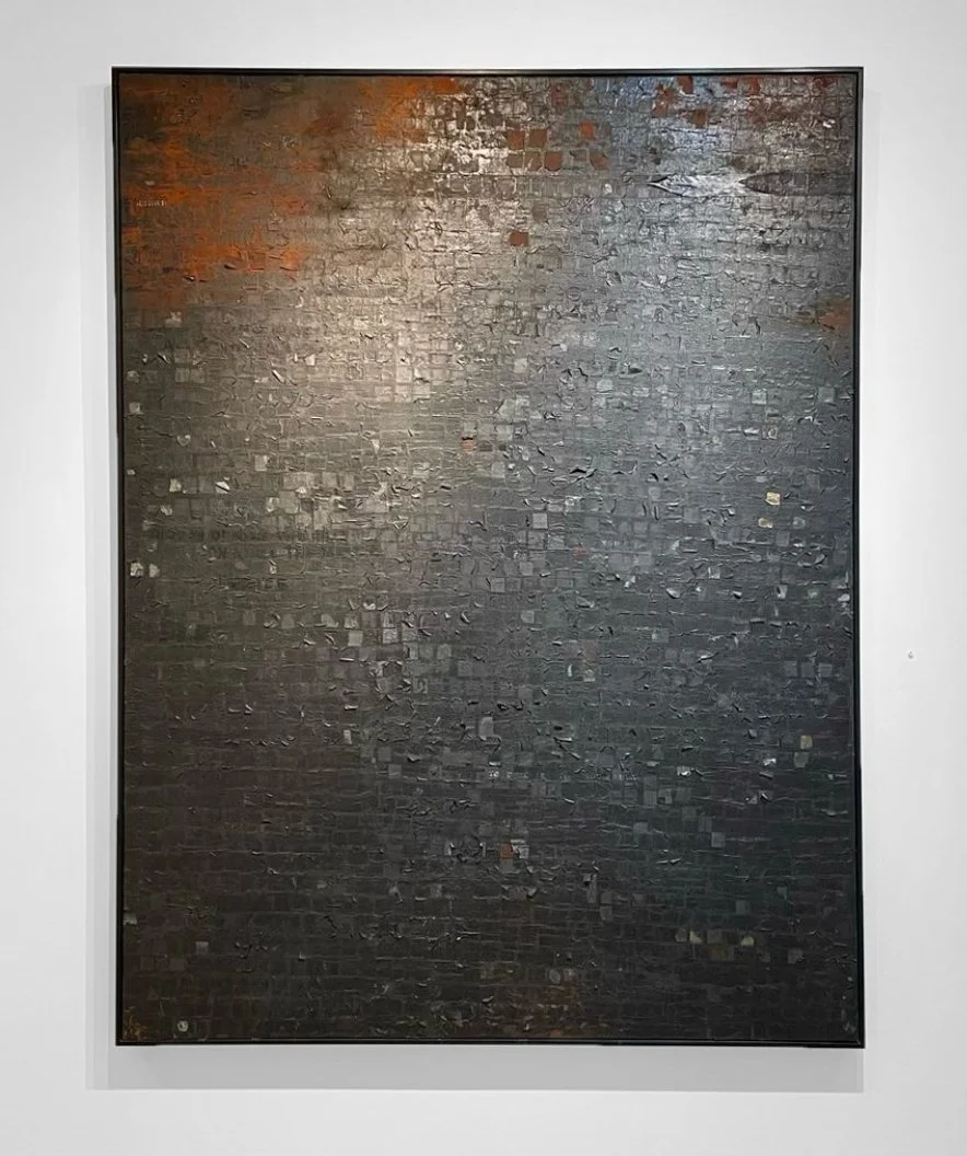     Untitled (gray painting.01), 2011-2022    Oil, collage, graphite, mineral pigment, red clay on canvas  79 × 57 in. 