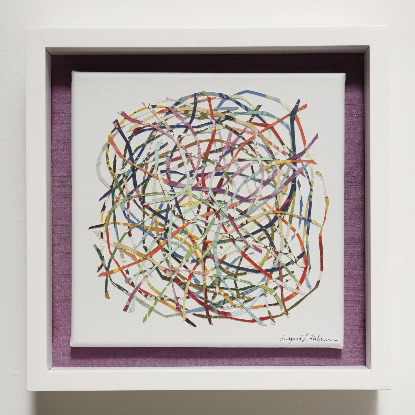    Untitled  , 2025  Sewn paper on silk panel  13 × 13 in. 