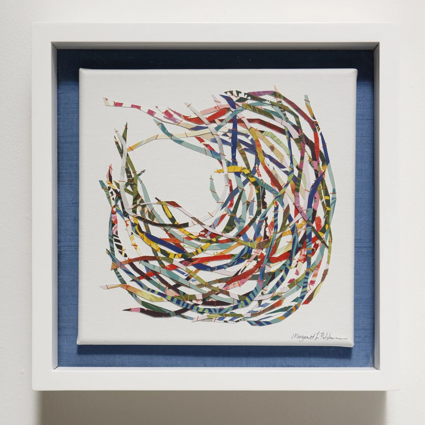    Untitled  , 2025  Sewn paper on silk panel  13 × 13 in. 