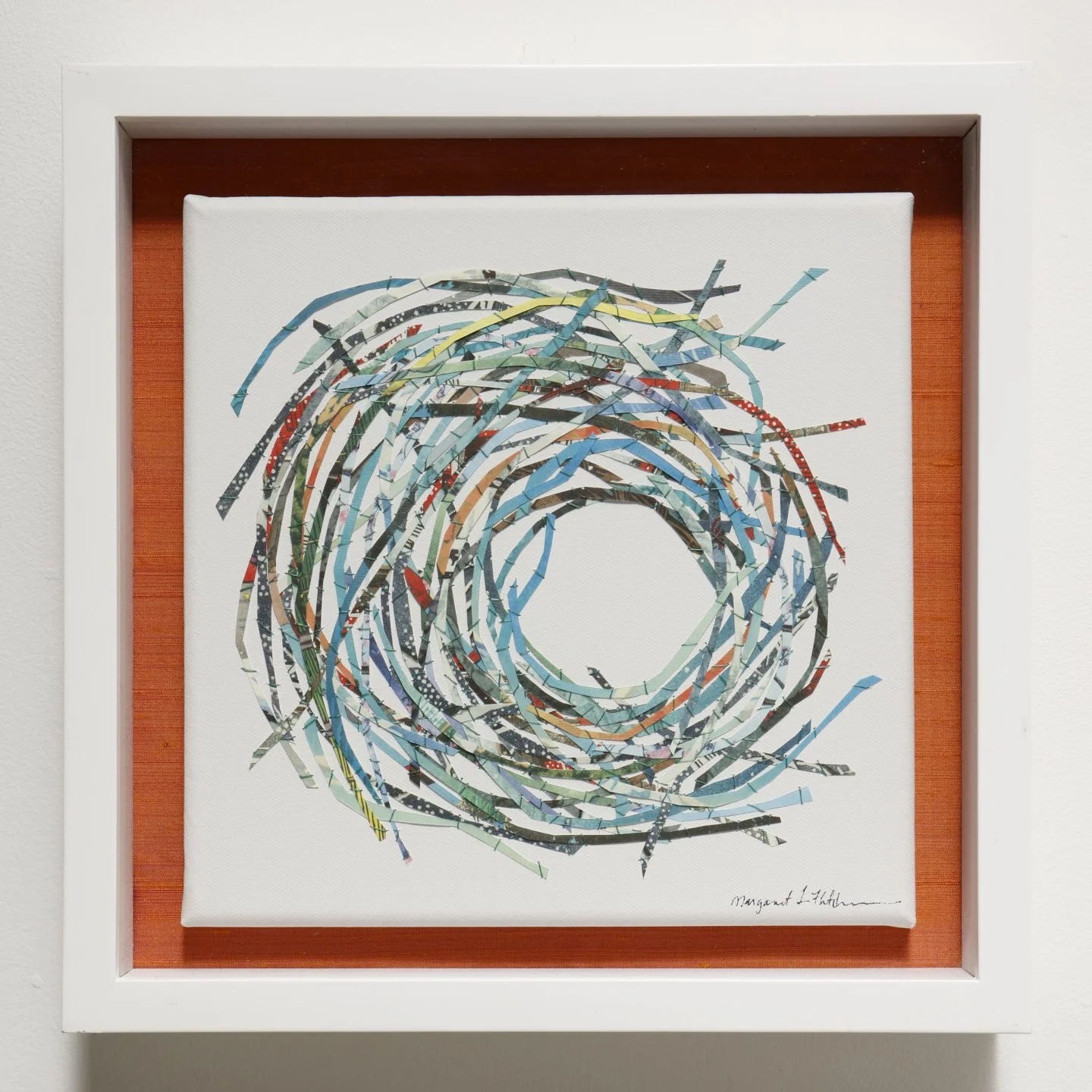    Untitled  , 2025  Sewn paper on silk panel  13 × 13 in. 