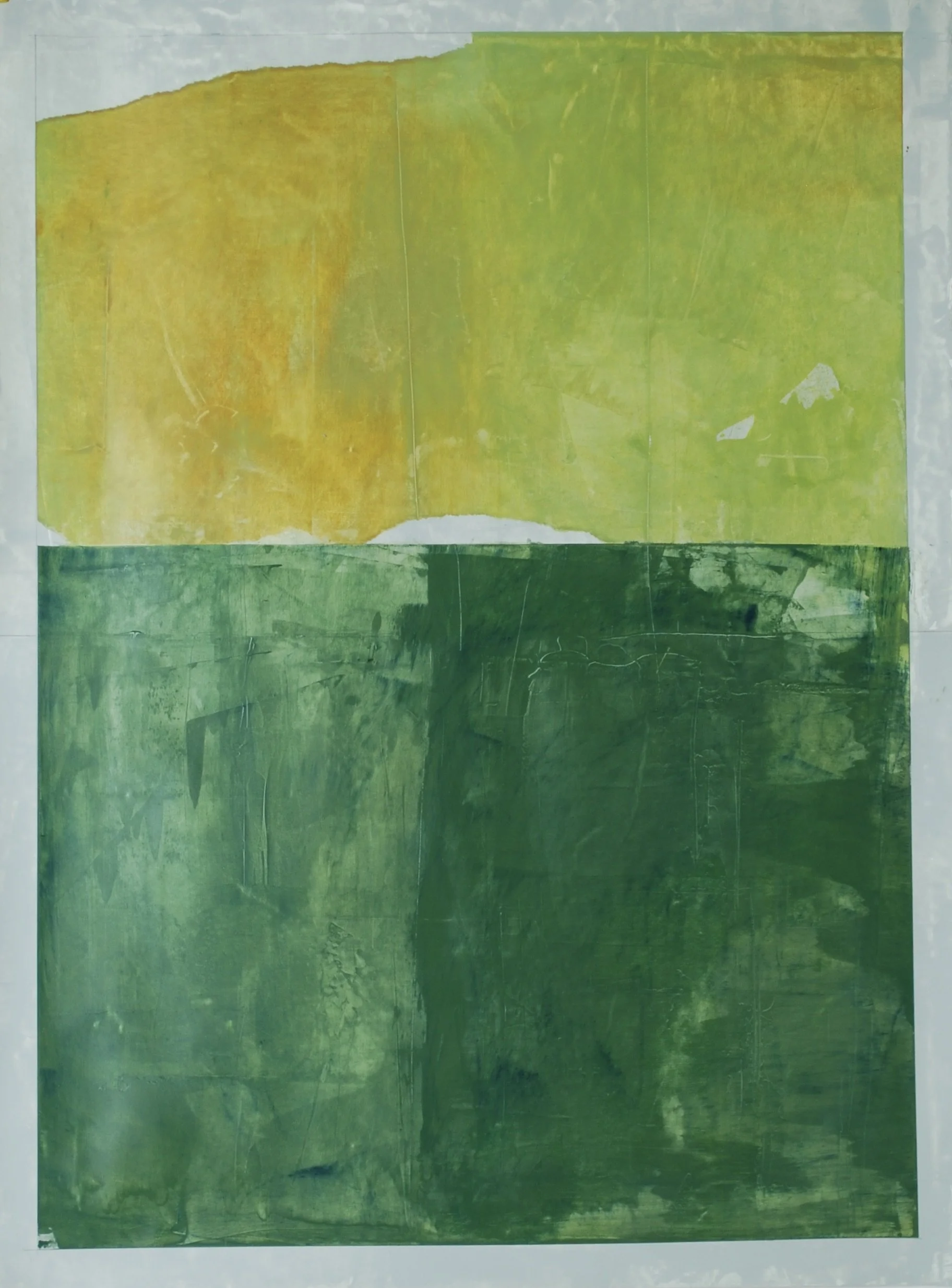  Torn Yellow , 2025 Oil, acrylic, dry pigment, and cold wax medium on paper 30×22 