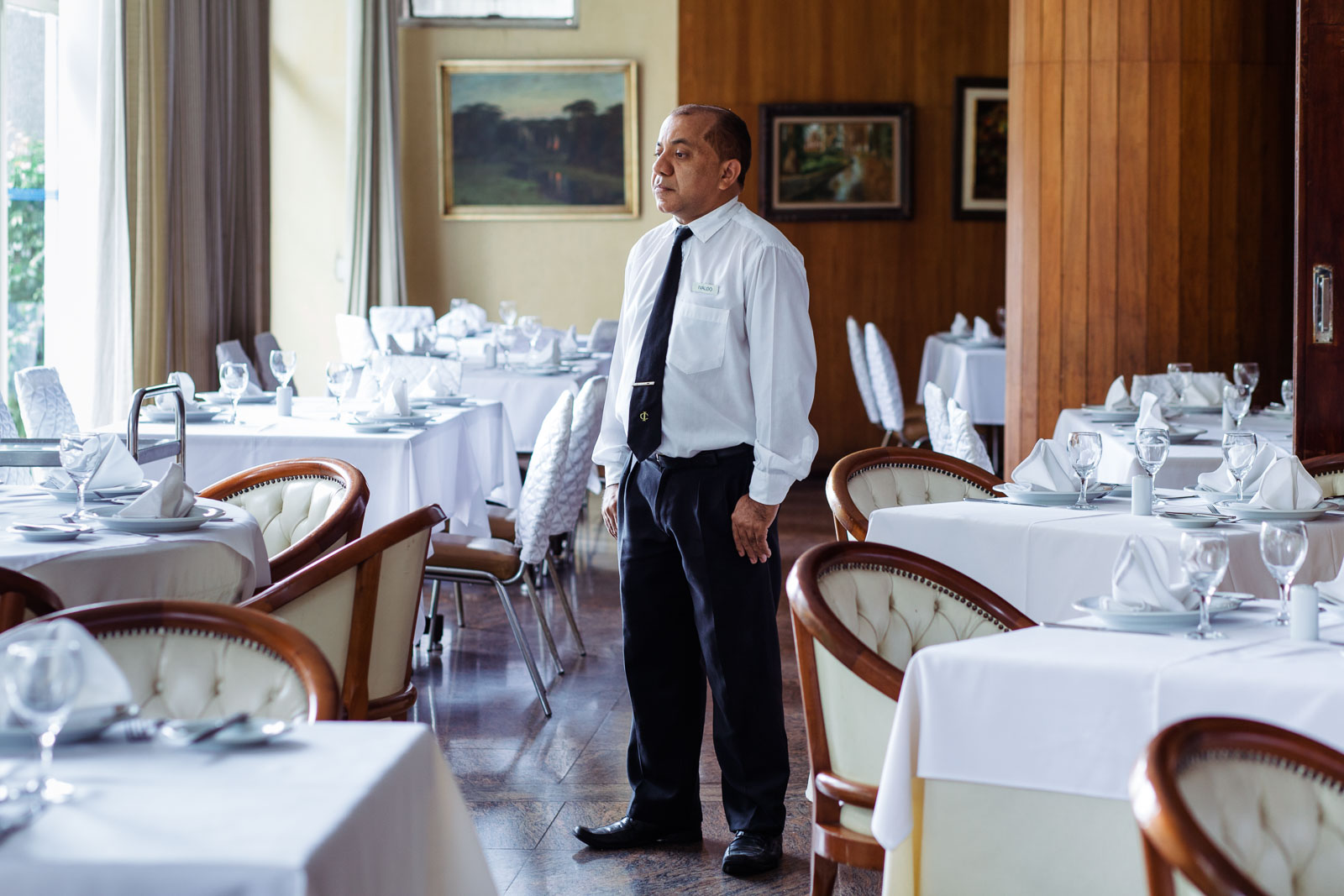  Valdo, Brazilian, métre in the restaurant of  Edificio Italia . This palace in the city center is the architectural expression of Italian migration to São Paulo 