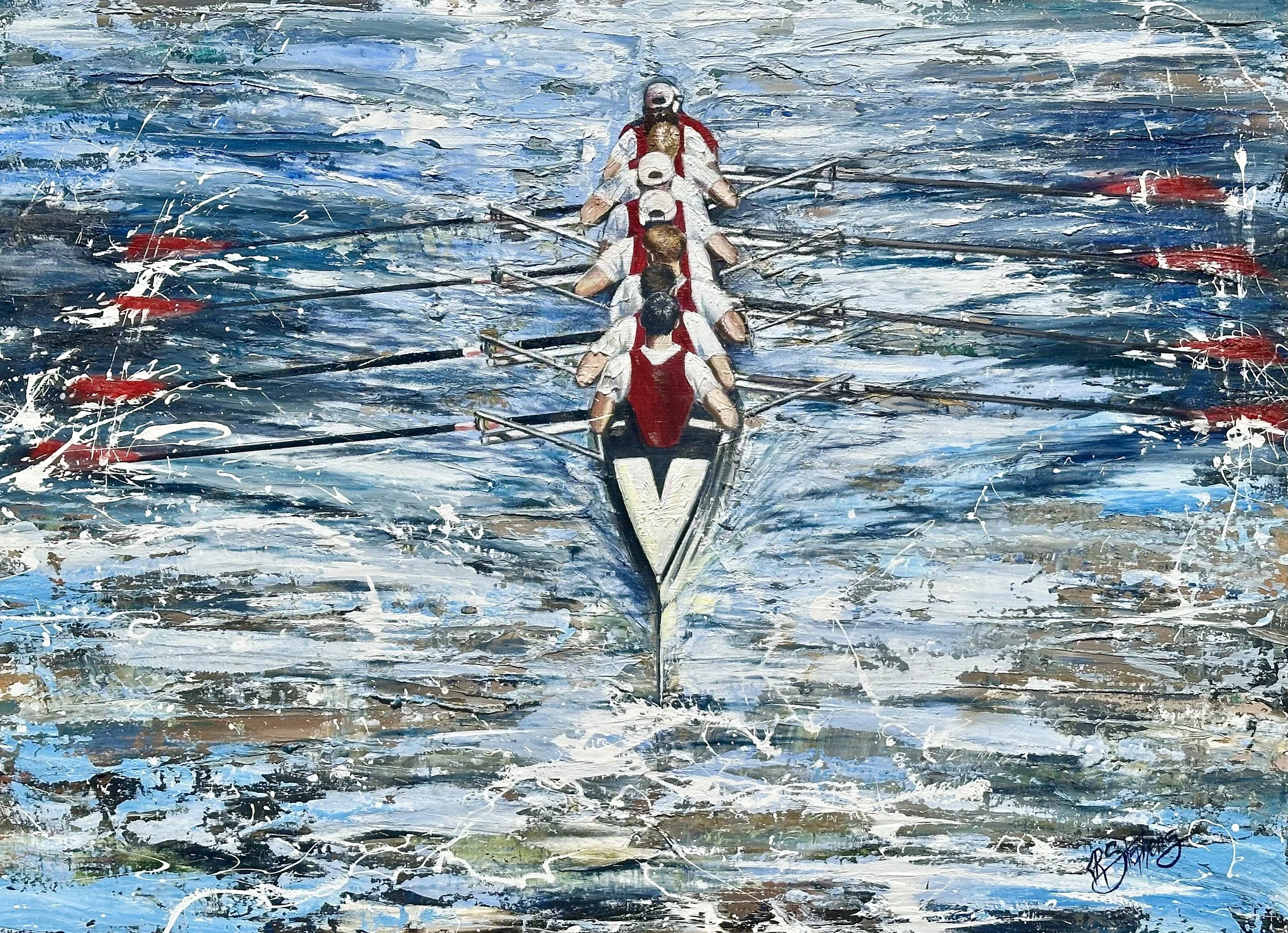 Oil Painting of 8 rowers