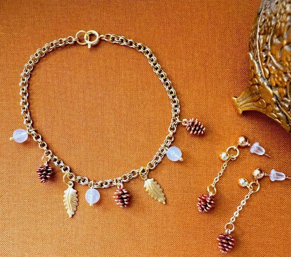 brown pine cone fall charm bracelet
