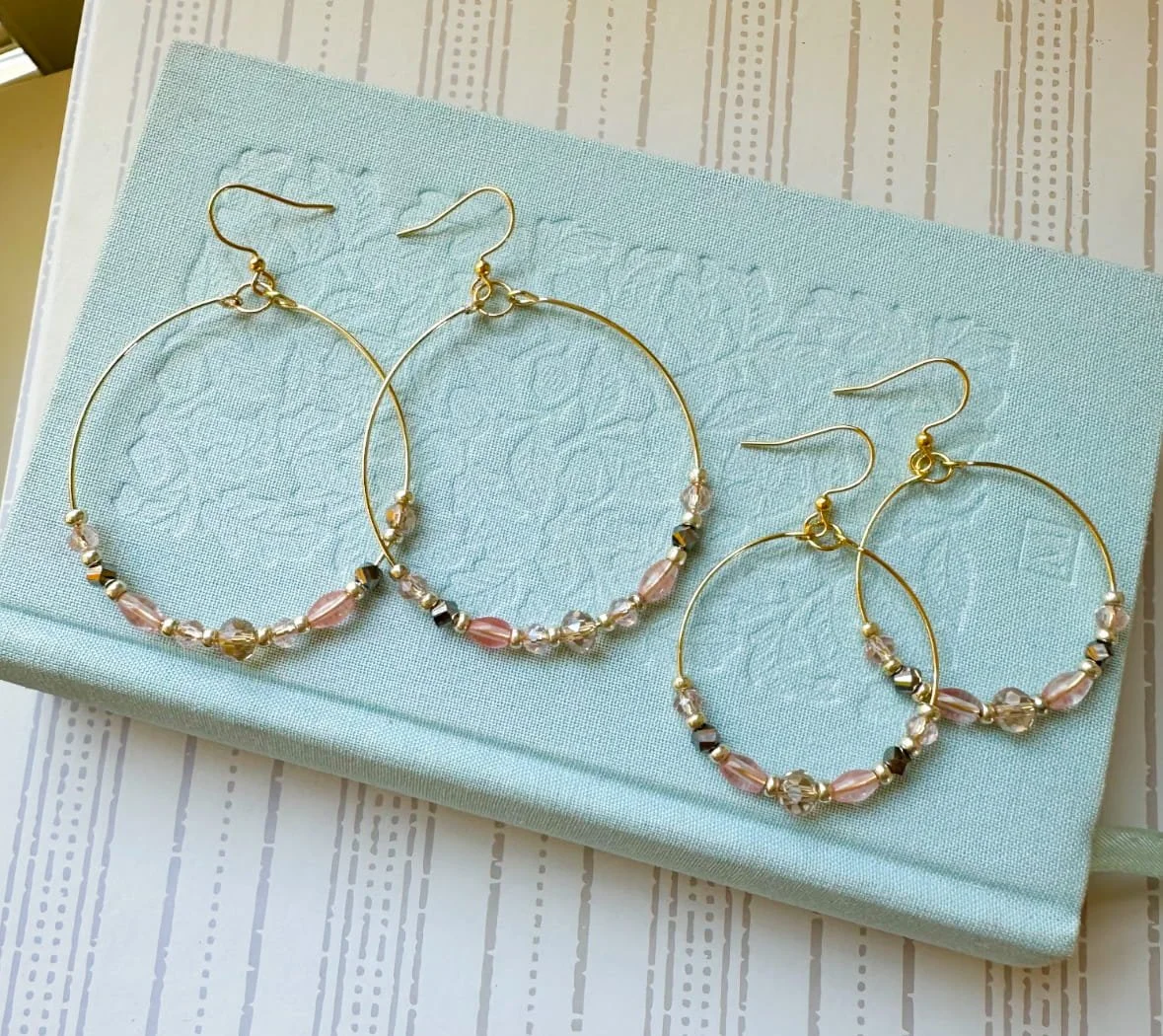 large hoop crystal and pink quartz earrings