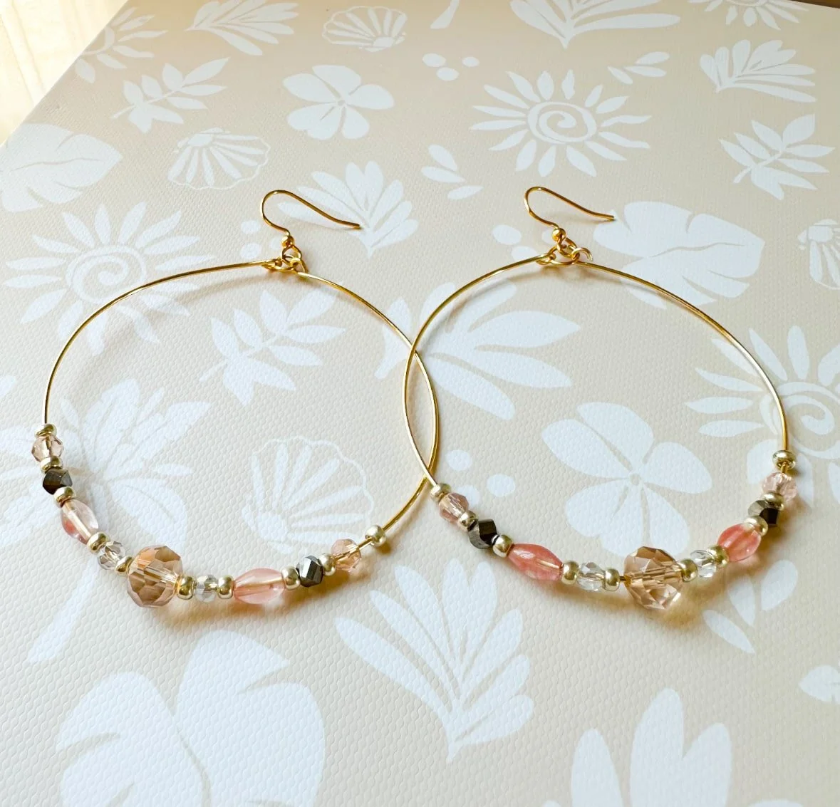 large hoop crystal and pink quartz earrings