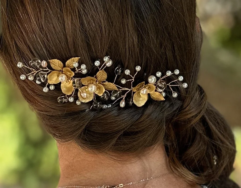 pearl and smoky quartz hairvine for wedding or bridal shower