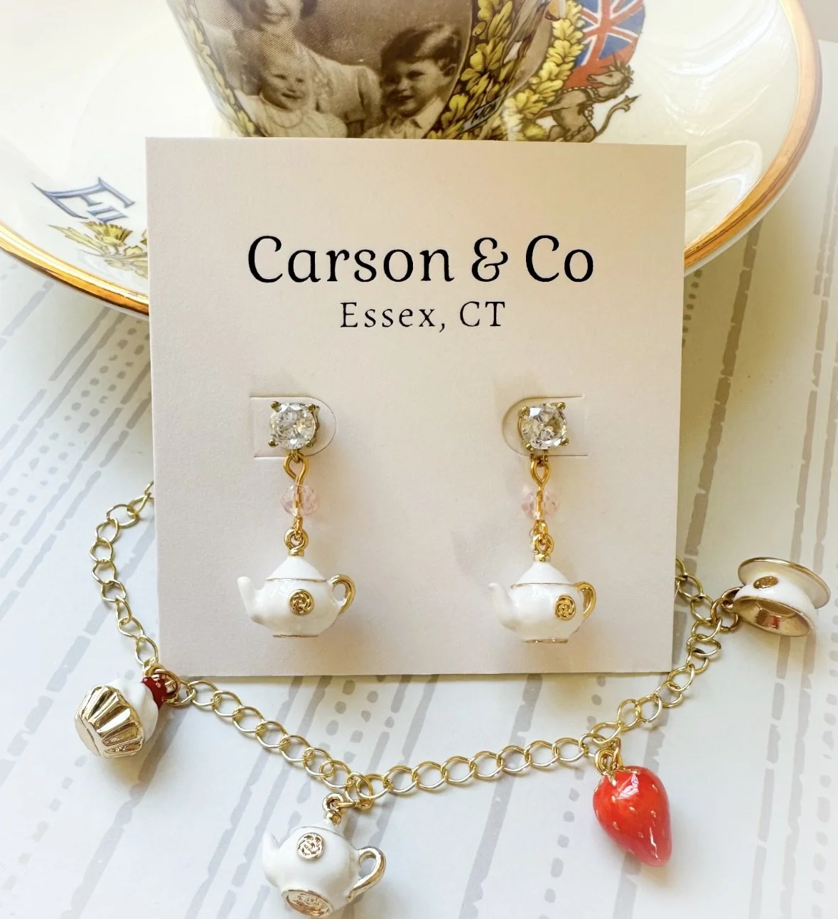 white teapot earrings
