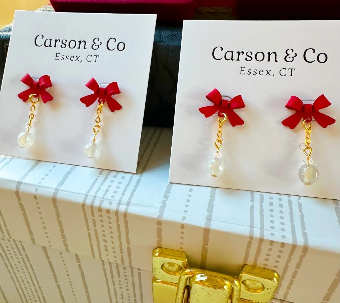Crismson bow earrings handmade by Carson & Co.