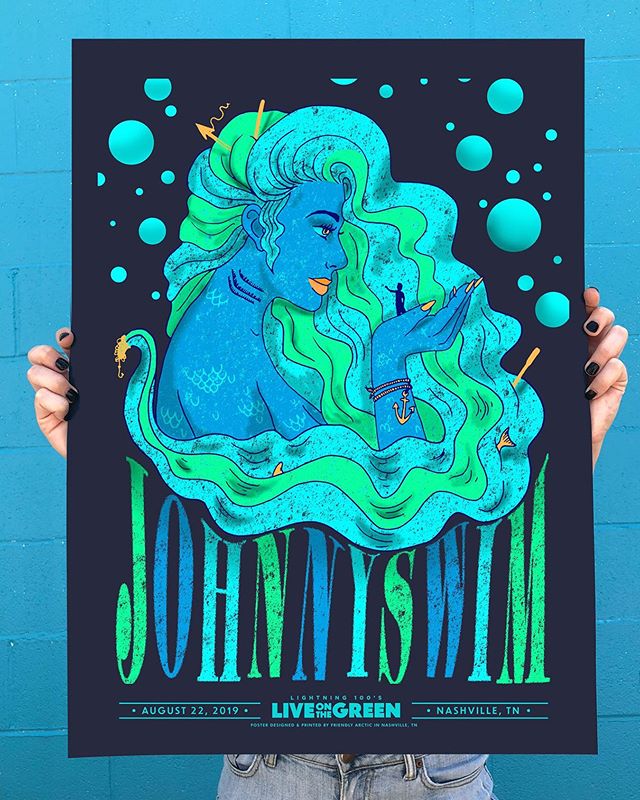 Poster design done for @johnnyswim for the @liveonthegreen music festival 🌊 four color screen print on @frenchpaperco &bull; printed at @friendlyarctic 🌊