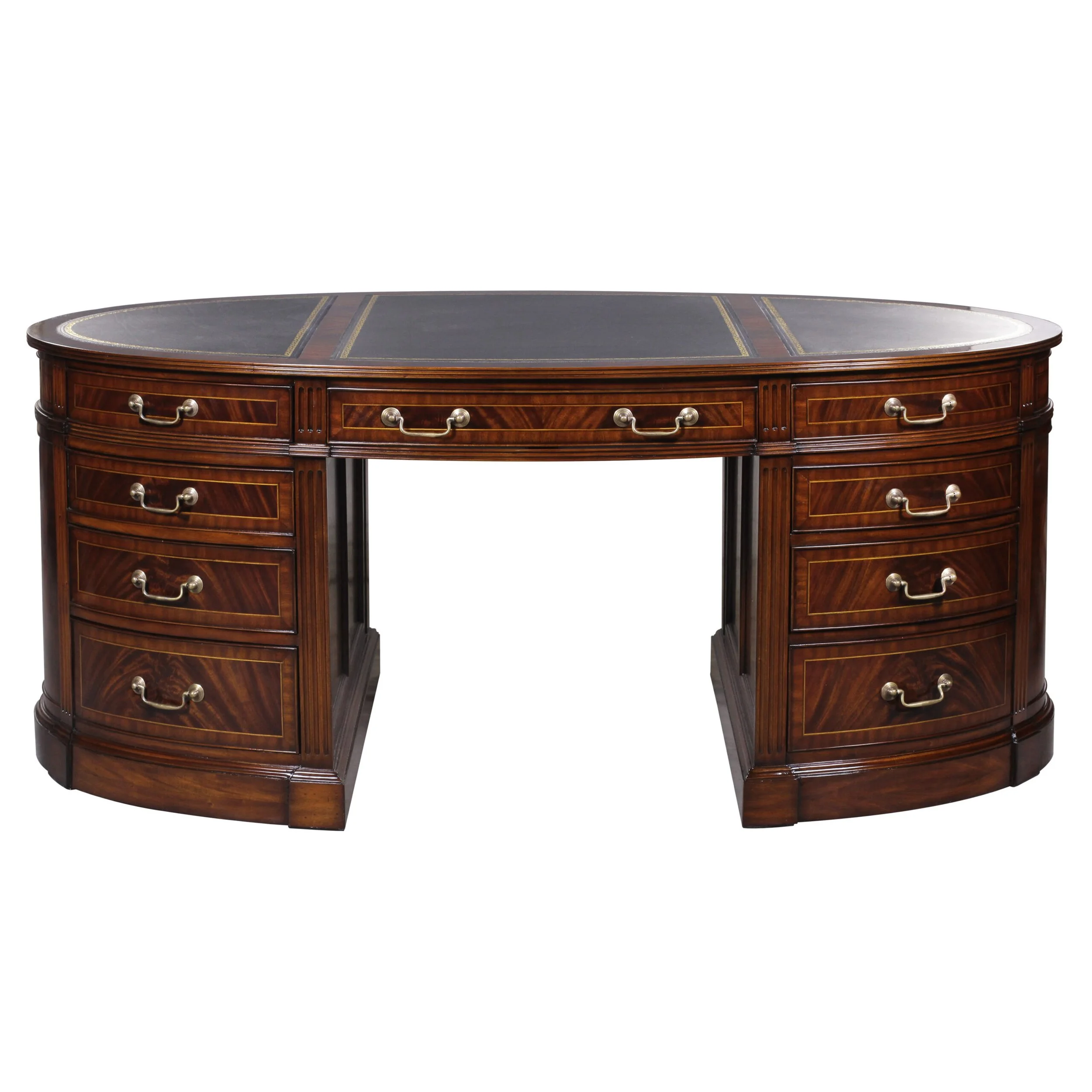 Oval Partners Desk. Bespoke and Custom fine furniture store Morristown and New York City. Furniture showroom, custom tables, custom sofas, upholstery, and window treatments.