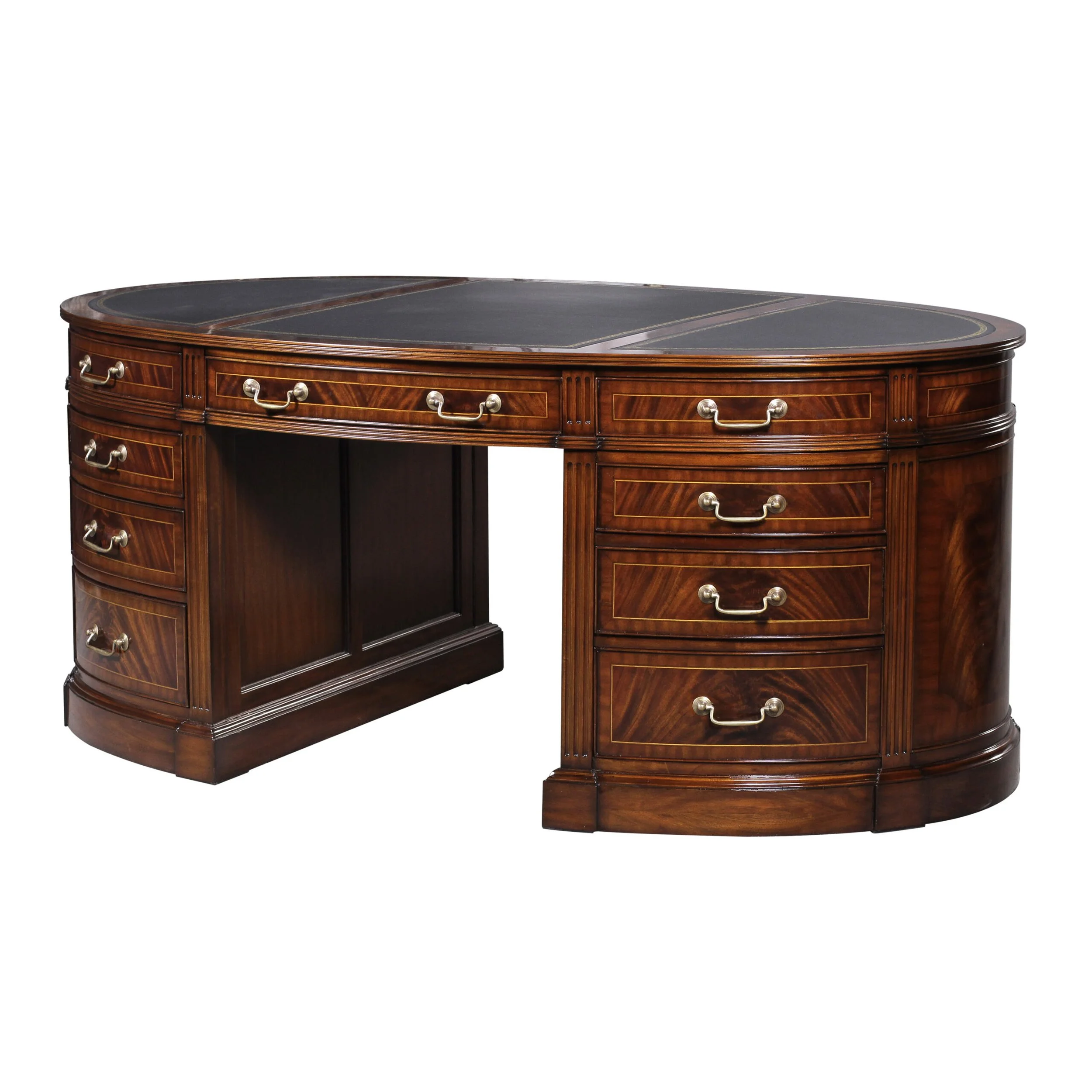 Oval Partners Desk. Bespoke and Custom fine furniture store Morristown and New York City. Furniture showroom, custom tables, custom sofas, upholstery, and window treatments.
