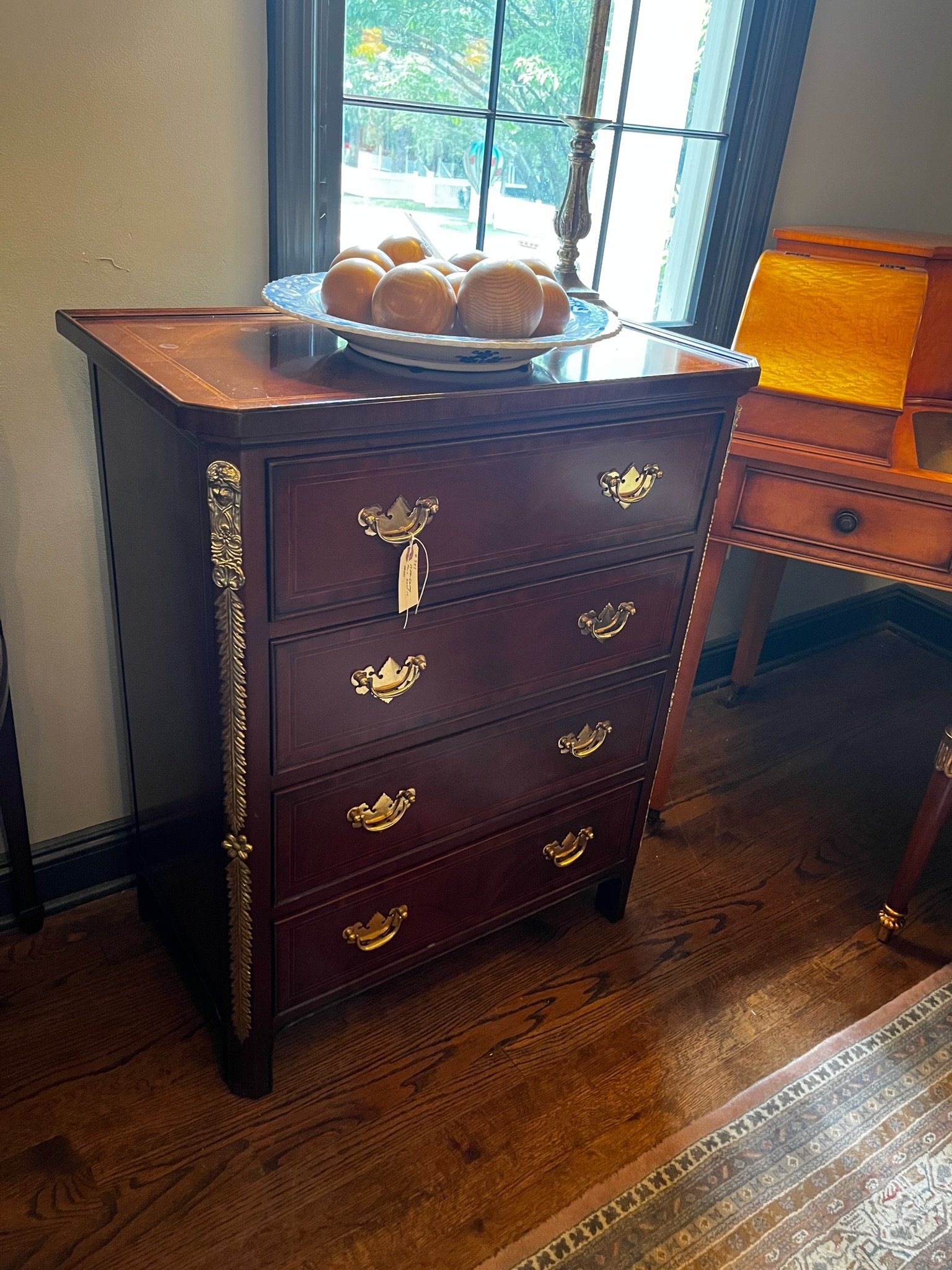 Mahogany Chest of Drawers. Bespoke and Custom fine furniture store Morristown and New York City. Furniture showroom, custom tables, custom sofas, upholstery, and window treatments.