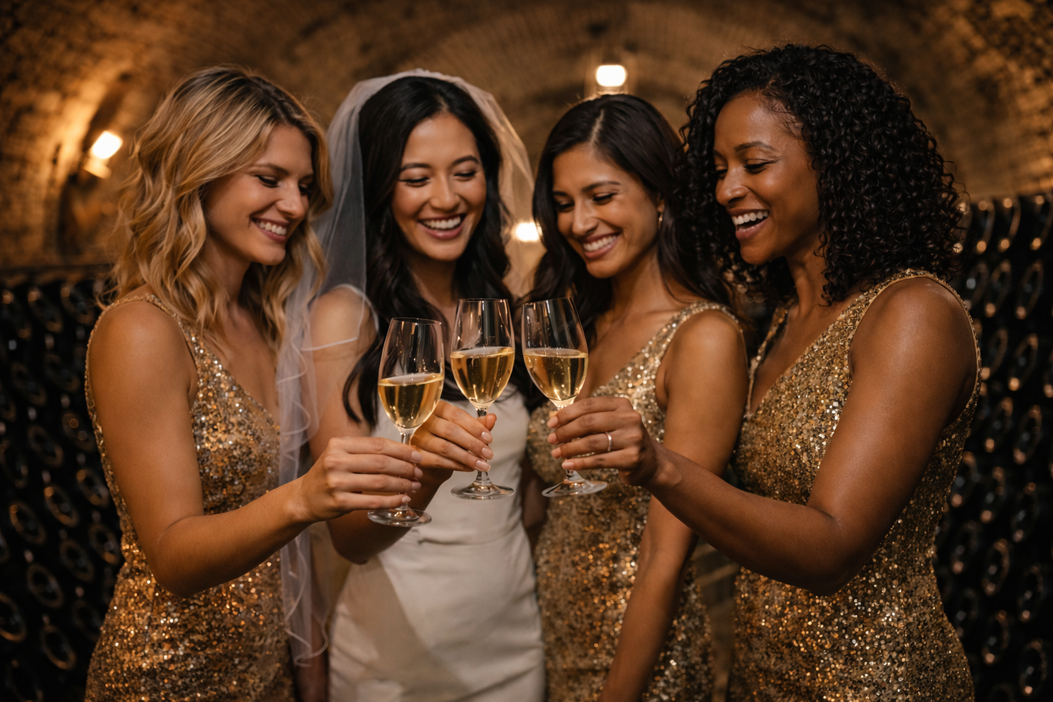 Bridal Party in Champagne Cellars