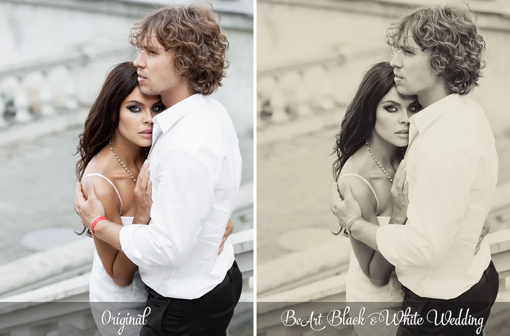 Black and White Wedding Lightroom Presets, Photoshop actions & Camera RAW Presets by @BeArtPresets