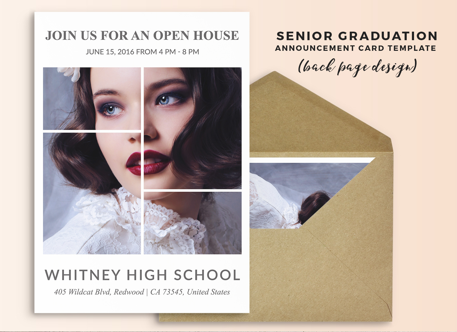 Senior graduation announcement card marketing template