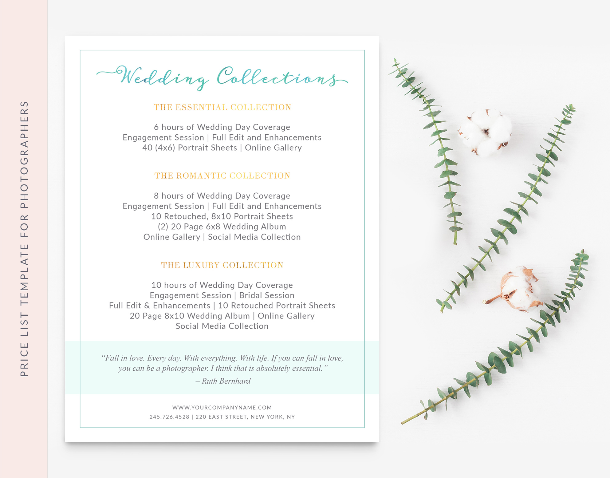 Price Sheet Template for wedding photographer