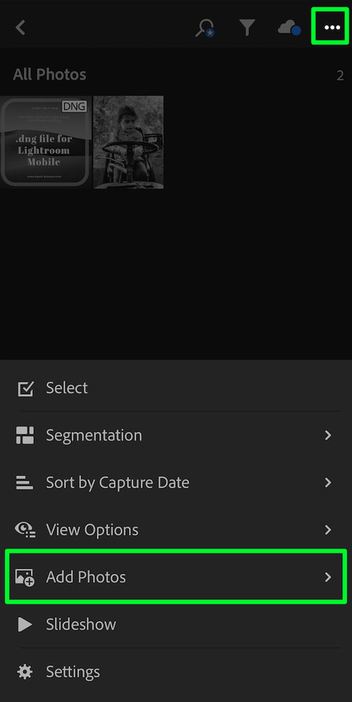 add photos to lightroom mobile