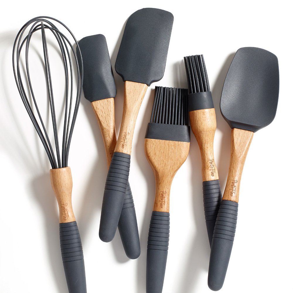 Copy of PortoFino 6 Pc. Baking Utensil Set – Beech Wood &amp; Silicone – Cooking / Kitchen Tools – 9” Large Spatula, Small Spatula, Spoon Spatula, Flat Pastry Brush, Round Pastry Brush, 12” Whisk, 