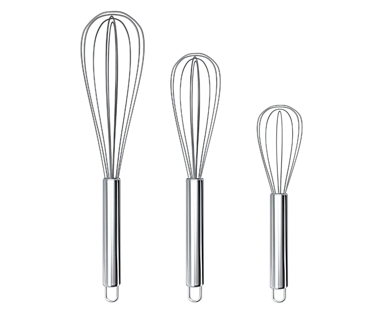Copy of Set of 3 Stainless Steel Whisk 8"+10"+12", Kitchen Balloon Hand Stainless Whisk Set for Blending Whisking Beating Stirring by Ouddy