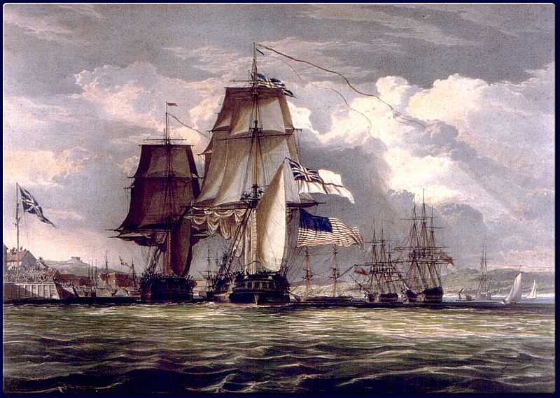 HMS Shannon escorts the captured USS Chesapeake into Halifax, June 1813.