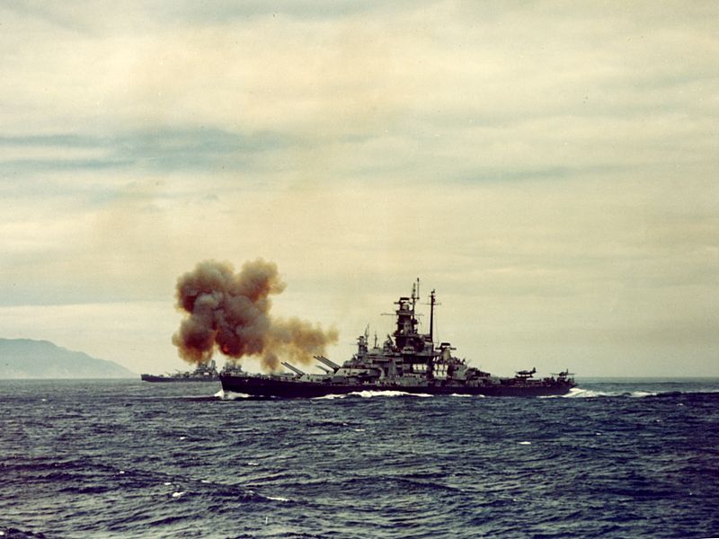 Indiana bombards Kamaishi, Japan, 400km to the north of Tokyo on July 14, 1945. This was the first naval bombardment of the Japanese Home Islands during the war.