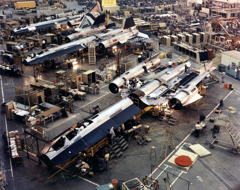 The SR-71 production line at Lockheed's Skunk Works factory.