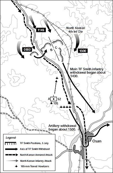 TF Smith's positions and the North Korean advance. Source: www.koreanwar.net